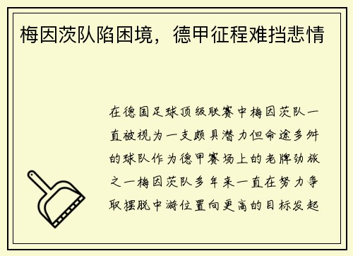 梅因茨队陷困境，德甲征程难挡悲情